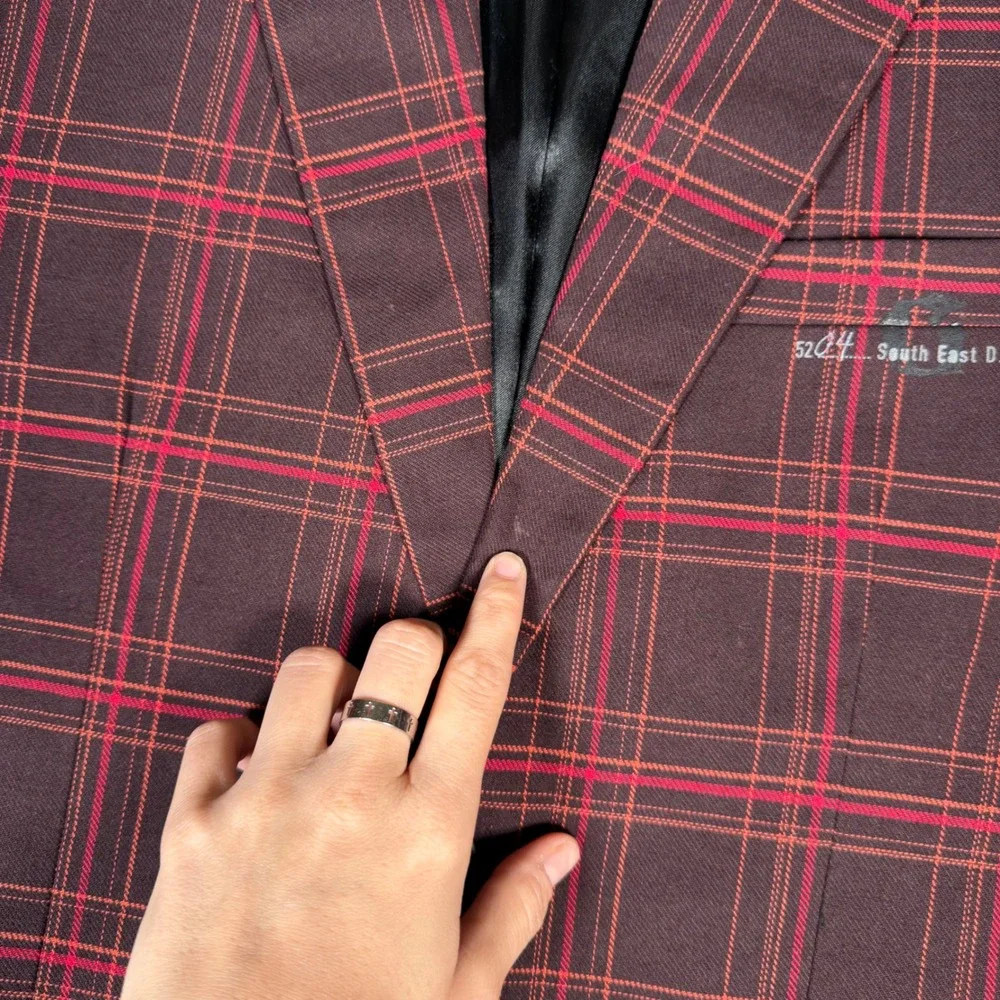 G-Star Raw Denim Men's XL Plaid Blazer Jacket Burgundy Red South East D